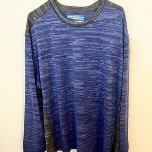 Roundtree & Yorke Blue Heather Performance Crewneck with Charcoal Trim